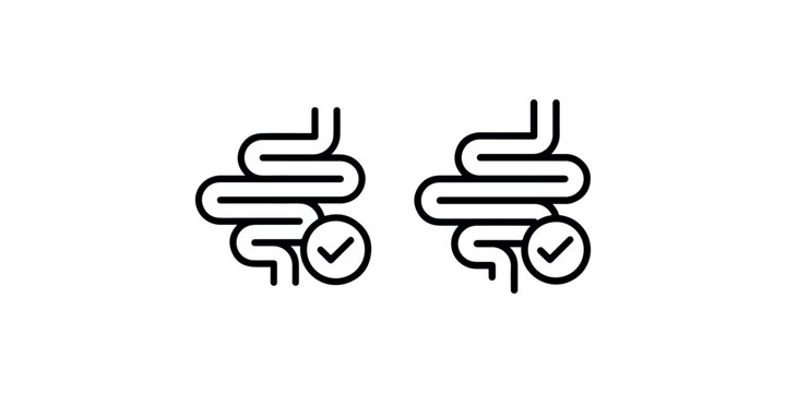Healthy intestine checkmark icon vector. human digestive system with tick symbol. good gut health sign for medical illustration