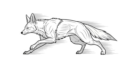Fototapeta premium Running Coyote Line Art Illustration - Fast Wild Animal in Motion