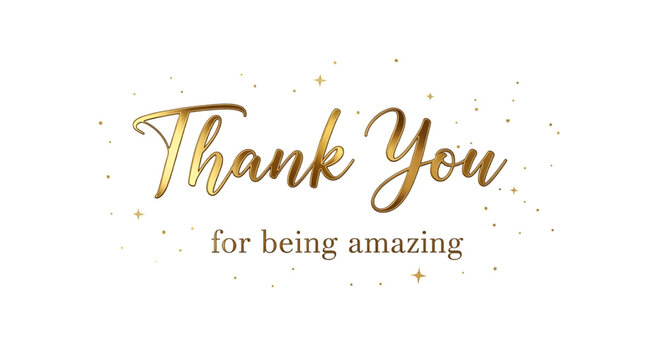 Elegant gold thank you calligraphy text with sparkles isolated on transparent background