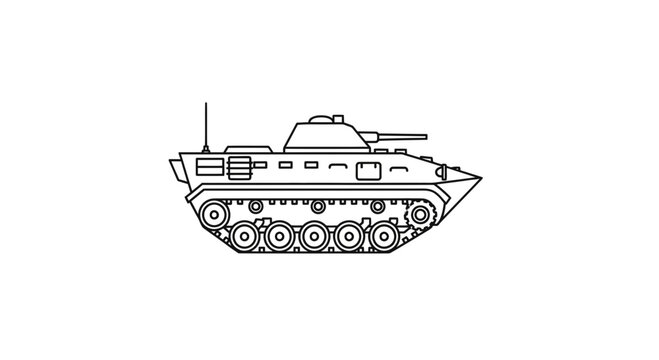 Outline Illustration of an Armored Personnel Carrier Tank on White Background