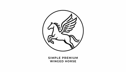 Naklejka premium Pegasus Logo: Simple Premium Winged Horse Icon in Circle, Mythical Creature Symbol