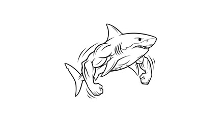 Fototapeta premium Muscular Shark with Biceps Flexing - Funny Animal Cartoon