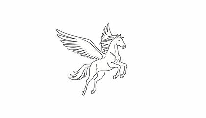 Obraz premium Mythical Pegasus Horse Flying with Wings - Line Art Illustration
