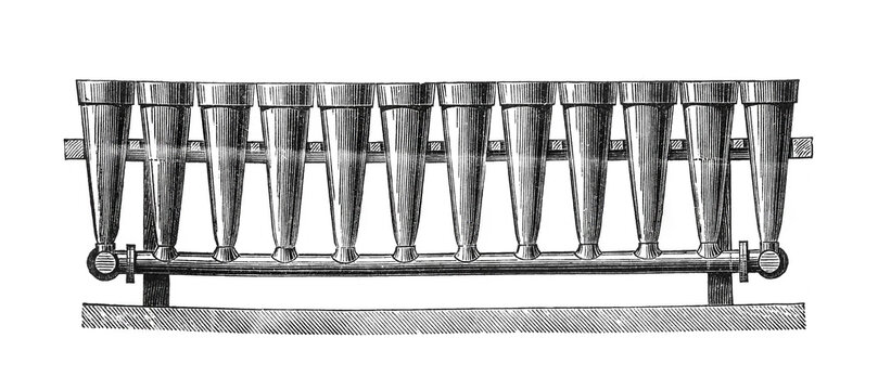 Beet sugar production pulp drying apparatus schematic, showing inclined cylindrical dryer with internal flights and furnace for desiccation, old vintage illustration, 1895.