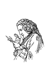 Naklejka premium Bernard de Jussieu, French botanist, portrait in period attire holding a plant specimen, facing three-quarters view, old vintage illustration, 1897.