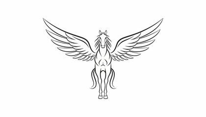 Obraz premium Majestic Pegasus Horse with Wings Spread Wide, Mythical Creature Outline Drawing