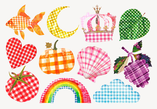 Colorful Gingham Pattern Shapes Element Set