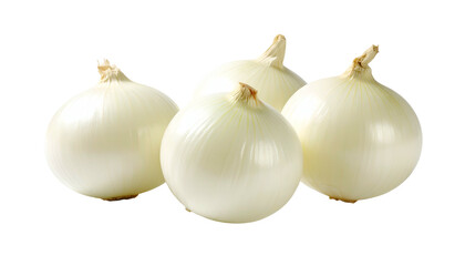 Fototapeta premium Close-up of four whole, white onions on a transparent background, showcasing their smooth, layered skin and bulbous shape