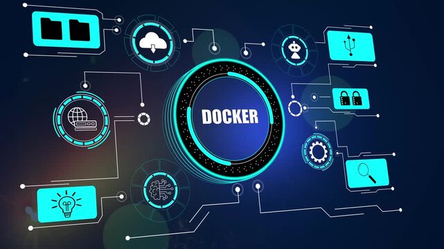 Smart Docker infrastructure and technical automation system. Digital network, cloud computing and high tech solutions