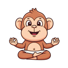 Obraz premium A cheerful cartoon monkey sitting in a relaxed and meditative pose isolated on white background