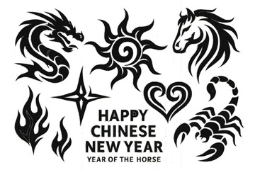 Obraz premium Tribal Zodiac Symbols for Chinese New Year Celebration