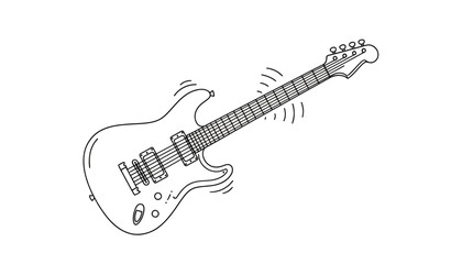 Hand-drawn Electric Guitar Illustration with Sound Waves