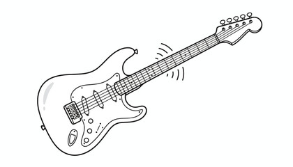 Electric Guitar Illustration, Sound Waves, Music Concept, Black and White Drawing