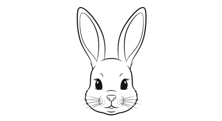 Obraz premium Cute Bunny Face Line Art Drawing, Adorable Rabbit Head Sketch, Kawaii Animal Illustration
