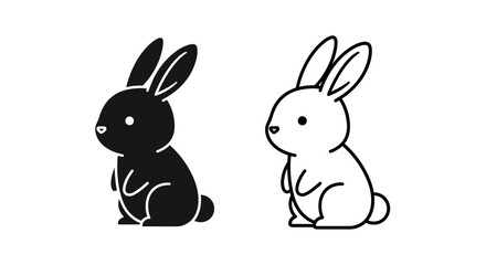 Fototapeta premium Two black and white cartoon rabbits sitting on the ground Vector