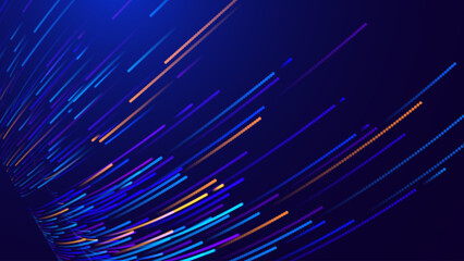 Abstract Digital Data Flow Vector Background. Big Data Technology Lines. 5G Wireless Fast Data Transmission. High Speed of Fiber Optics Light Trails. Information Flow in Virtual Reality Cyberspace.