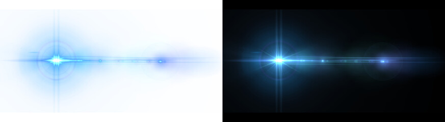 PNG image of Bright intense blue lens flare effect with horizontal light streaks emanating outwards on transparent background © rehena