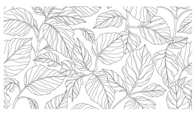 Premium Minimalist Leaf Pattern - Elegant Line Art Botanical Foliage Illustration, Aesthetic Tropical Leaf Background for Wallpaper, Textile  Organic Branding