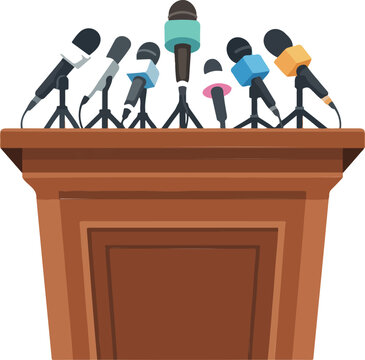 Press Conference Podium Vector &ndash; Wooden Tribune with Microphones