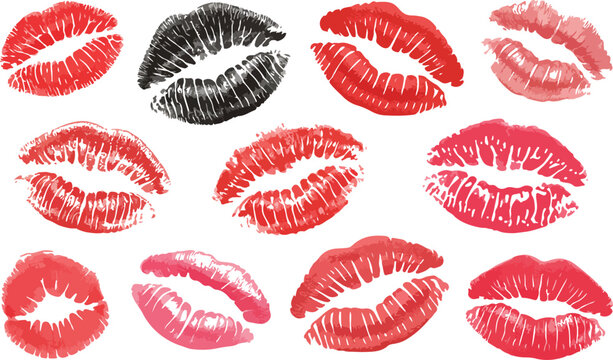 Female Lipstick Prints Vector Set &ndash; Vibrant Pink and Red Lips Collection