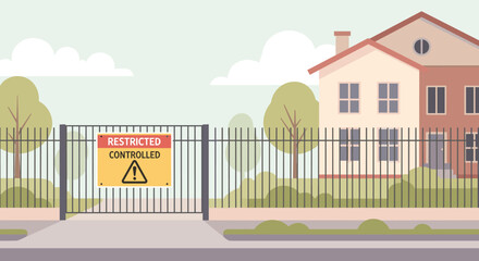 Fototapeta premium Gated property with warning sign in peaceful neighborhood setting