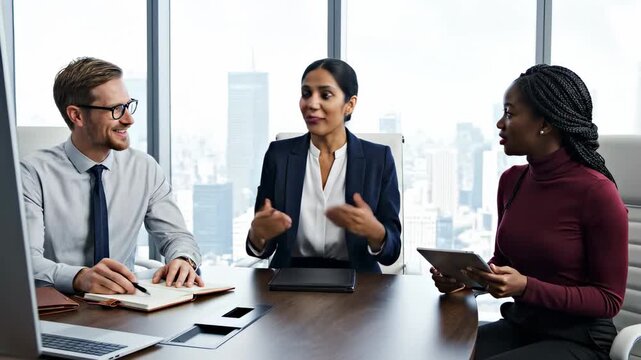 Group of professional business people having an intensive meeting in a modern conference room