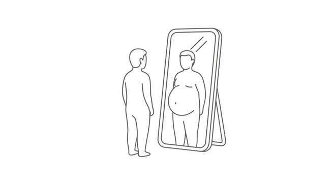 Man with Body Dysmorphia Sees Overweight Reflection in Mirror