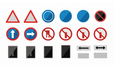 Grid layout road traffic sign set with complete warning prohibition mandatory and information icons © MD