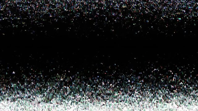 A seamless loop of static on a no signal tv screen displaying analog noise in a dark environment