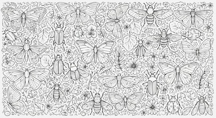 Fototapeta premium Black and White Animal Doodle Illustration Full Page Packed Coloring Book Style