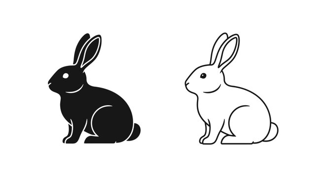 Black and white rabbit vector illustration, cute bunny sitting, minimalist design Vector