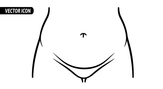 Cesarean Section Scar and Belly Button Icon - Postpartum Body Line Art