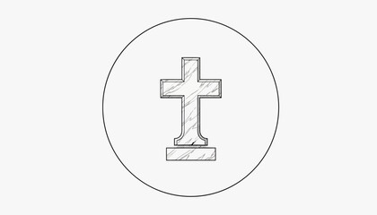 Fototapeta premium Christian Cross Gravestone Sketch Inside Circle Icon - Religious Symbol of Faith and Remembrance