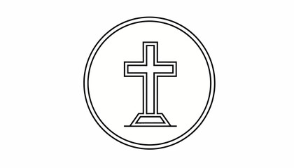 Fototapeta premium Christian Cross Icon Inside Circle Outline, Religious Symbol, Faith, Spirituality