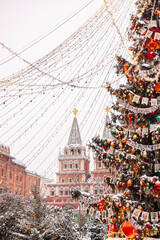 View of the Moscow Kremlin and the city Christmas tree, January 2026