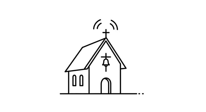 Church Icon with Wi-Fi Signal, Religious Building Symbol