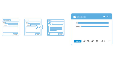 Email page interface Email message template. Mock up blank mail screen window. Browser interface with with send form of mail box.