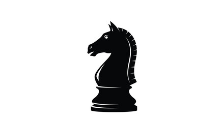 Silhouette of a black chess knight against a plain white background © Imdadul_Studio