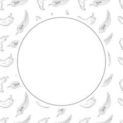 Obraz premium Hand drawn chili pepper circle frame, hot chili frame vintage background