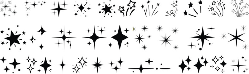 Fototapeta premium Doodle line sparkle, burst lines, and sparkle star icon vector illustration. Perfect for design, decoration, and creative projects with various shapes 