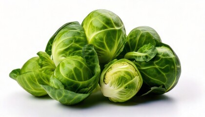 Fototapeta premium Freshly harvested Brussels sprouts, a healthy and nutritious vegetable, ready for cooking.