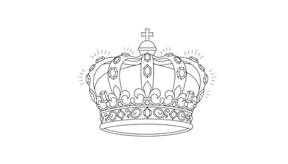 Royal Crown Outline Illustration with Gems and Cross