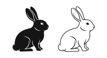 Obraz premium Two silhouette rabbits, one black and one white, sitting side by side Vector
