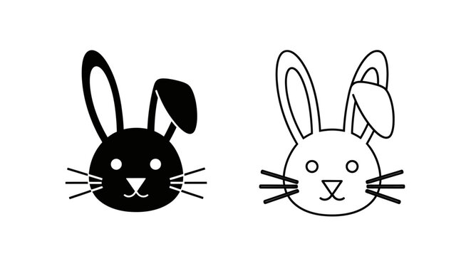 Cute rabbit face cartoon illustration, black and white rabbit head design Vector