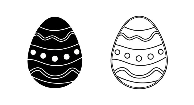 Two easter eggs with wavy lines and dots, minimalist black and white design Vector