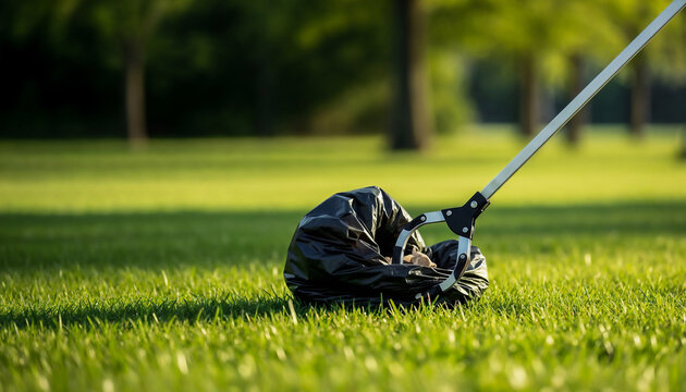 Litter grabber in hand symbolizing environmental responsibility