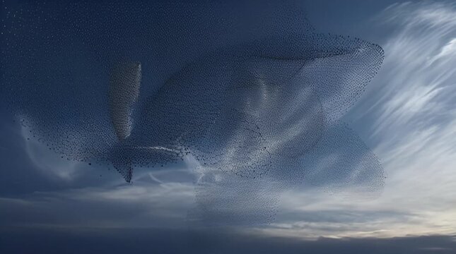 Futuristic whale-like airship emerging from atmospheric currents, a majestic digital creature gracefully navigating the nebulous expanse