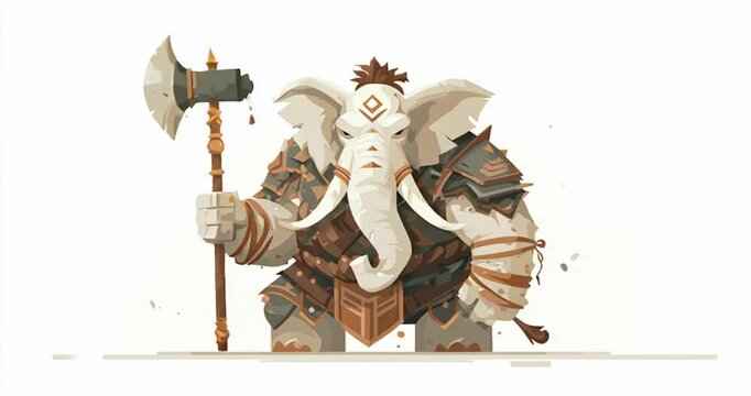 Illustration of white and brown Elephant vector warrior with hammer