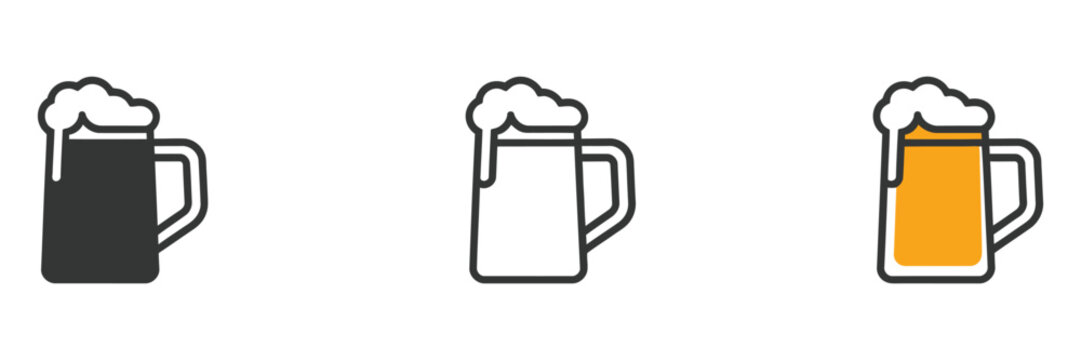 Beer mug with foam icon, line and filled outline colorful design, glass of beer vector graphics