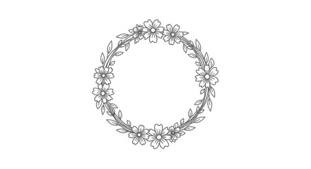 Obraz premium Hand-drawn floral wreath with delicate flowers and leaves, elegant circular design